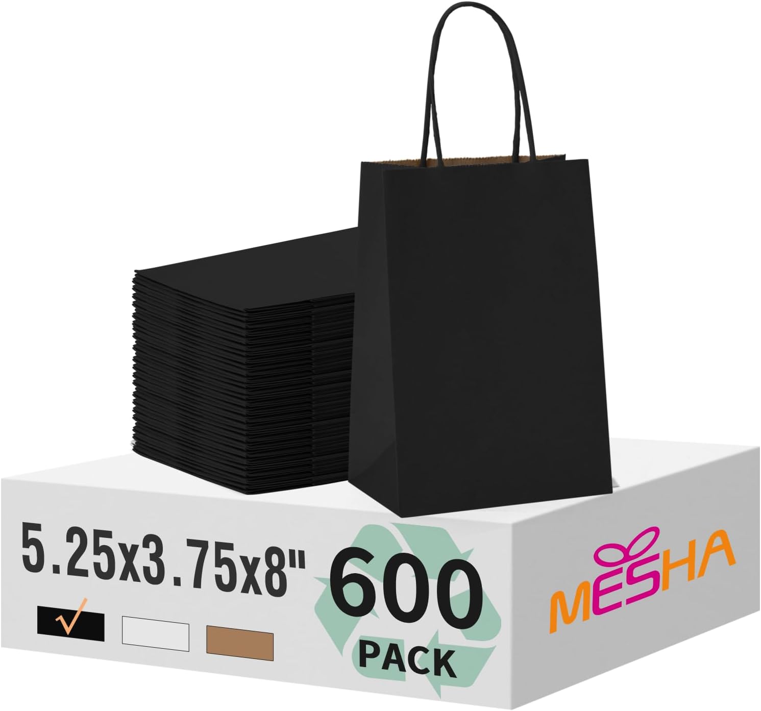 Mesha Kraft Paper Bags 600 Pack for Shopping and Gifts