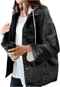 Women's cropped denim jacket with hood oversized distressed - casual