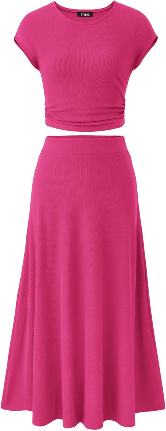 BTFBM Women Two Piece Skirt Set for Casual Summer Style