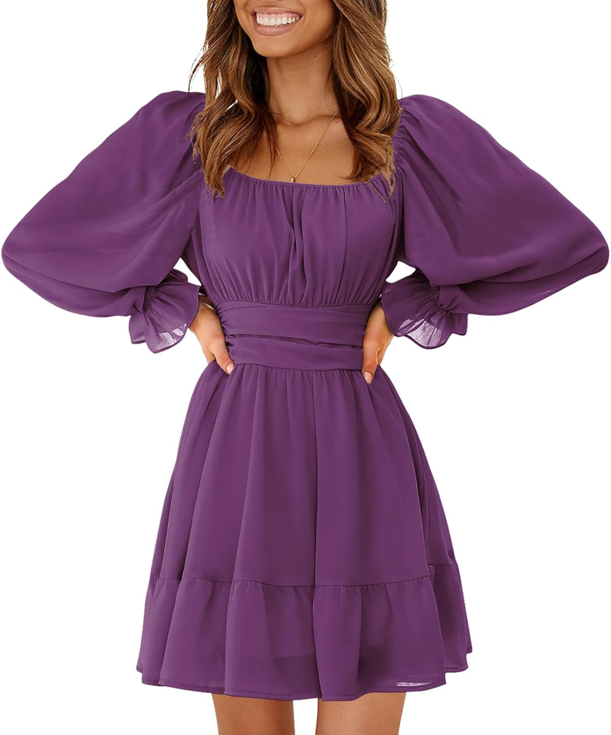 EXLURA Women's Casual Long Lantern Sleeve Mini Dress Review