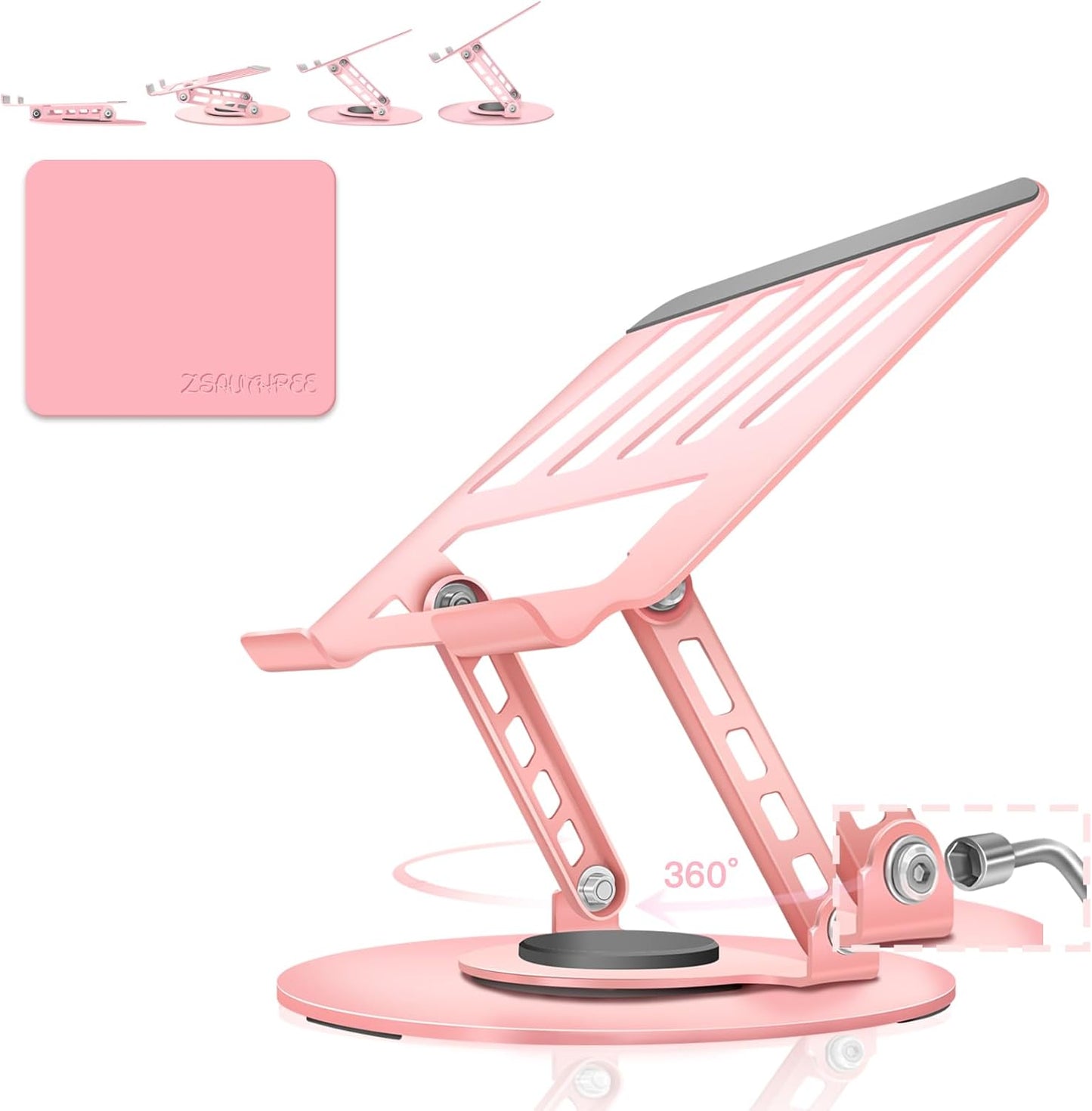 ZSAUTHREE 360 Rotating Laptop Stand | Portable Standing Desk for Collaborative Work | Fully Foldable, Dual Rotary Shaft | Pink