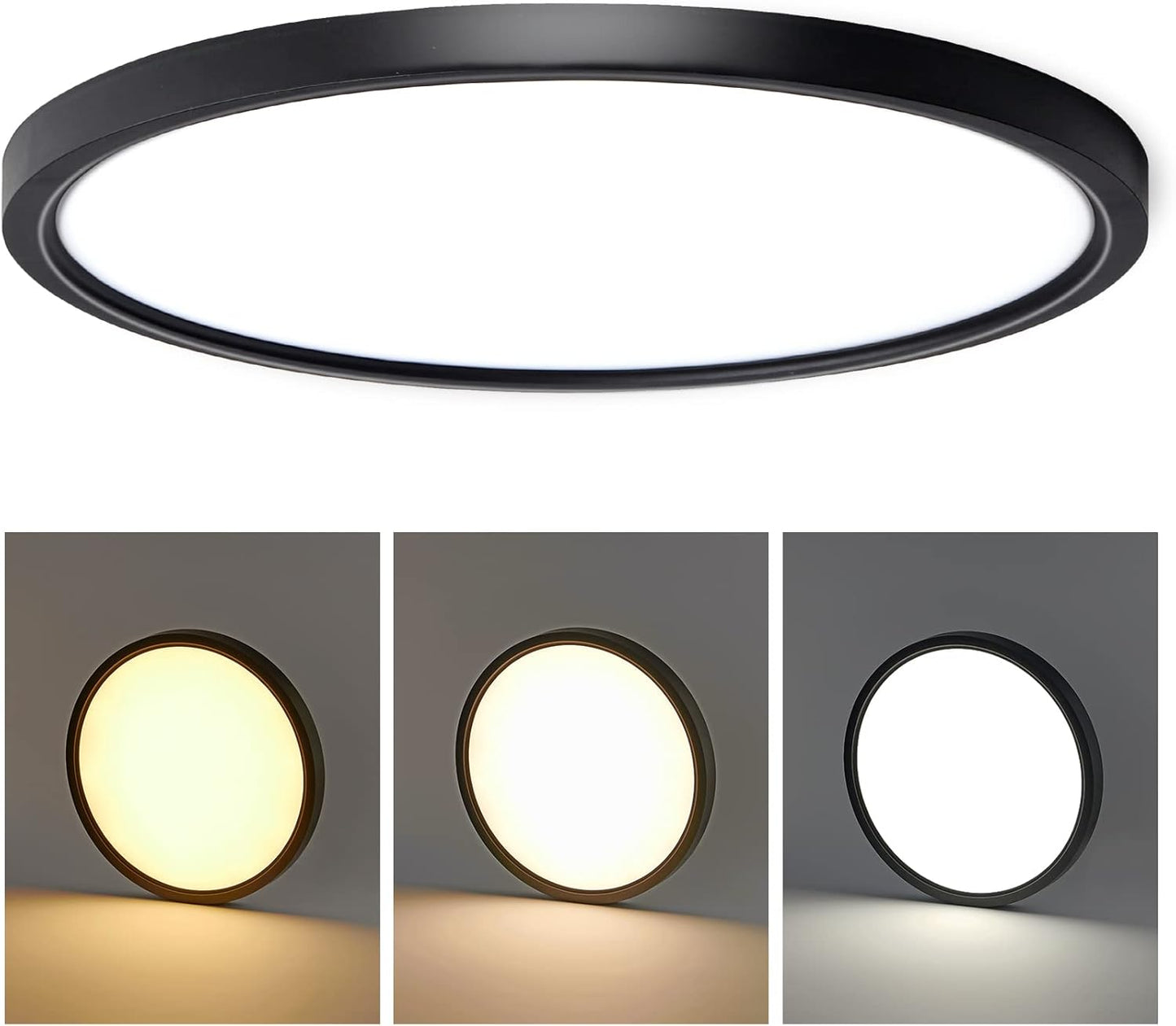 15.8 Inch Black Flush Mount Ceiling Light with Dimmable Options