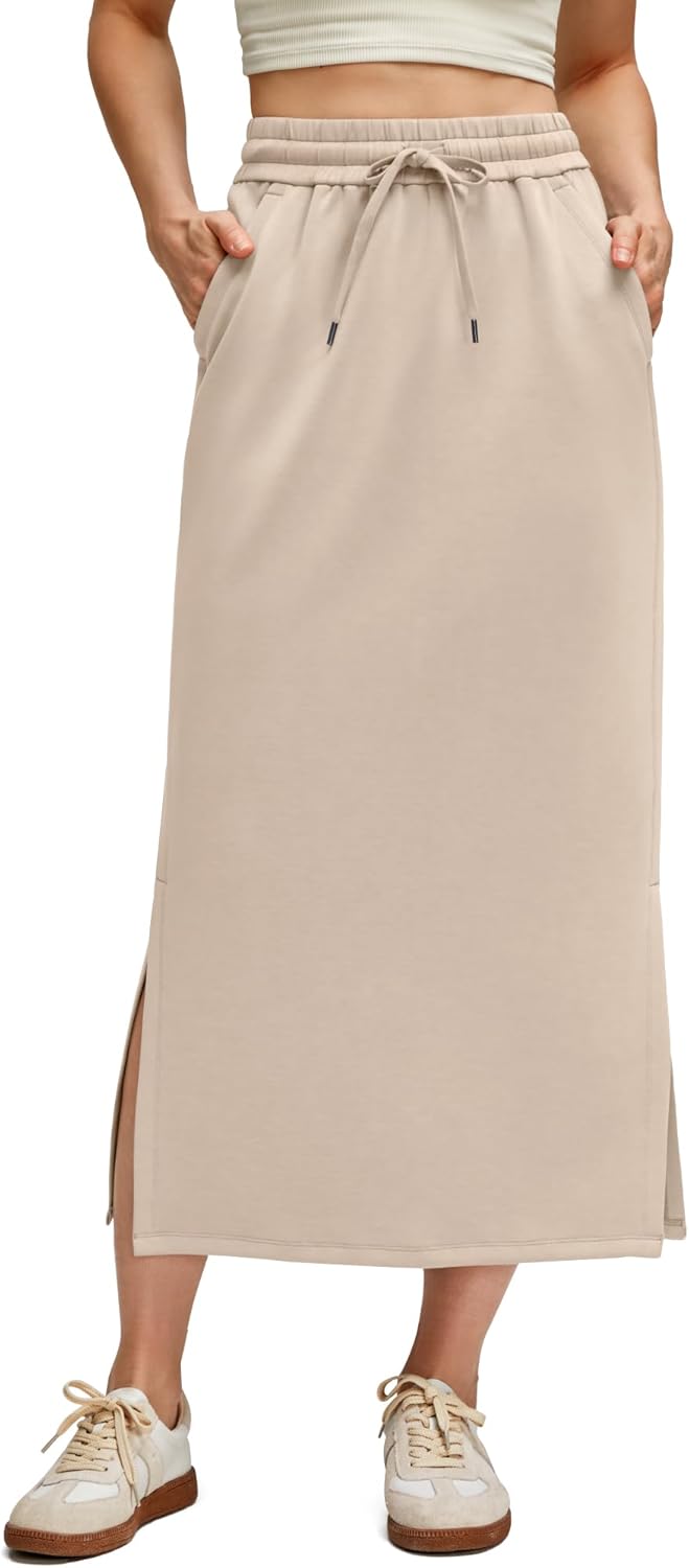 G4Free Smoofit Maxi Skirt for Women with Side Slits and Pockets