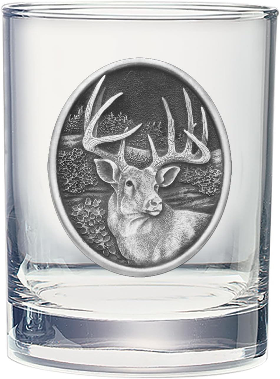Heritage Pewter White Tail Deer Double Old Fashion Glass 14 OZ