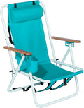 Folding Beach Chair Adjustable Headrest with Cup Holder - Portable