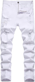 QIMYUM Mens Ripped Jeans Slim Fit Straight Leg (Style GZ8S)