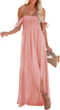 Happy Sailed Women's Summer Smocked Off Shoulder Maxi Dress