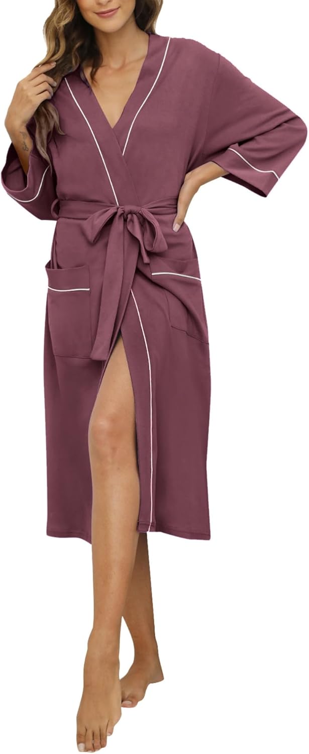 HEARTNICE Womens Cotton Robe - Soft Kimono Spa Knit Long Bathrobe