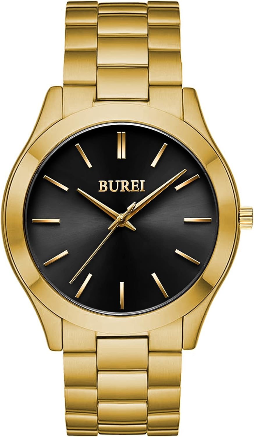 BUREI Men Watches Fashion Analog Stainless Steel Quartz Waterproof