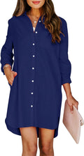 Womens Button Down Shirt Dress with Pockets - Casual Tunic Dress