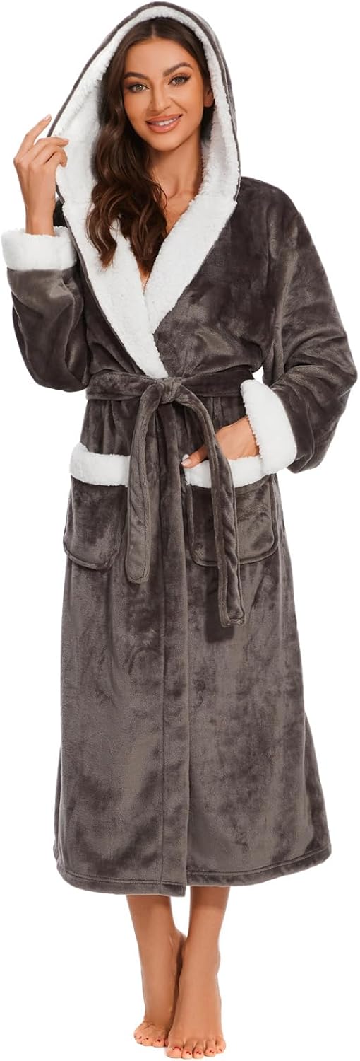 Iniber Plush Robes for Women - Cozy Long Fleece Bathrobe