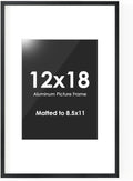 12x18 Picture Frame with Mat for 8.5x11 Photos - Clean Black Frame