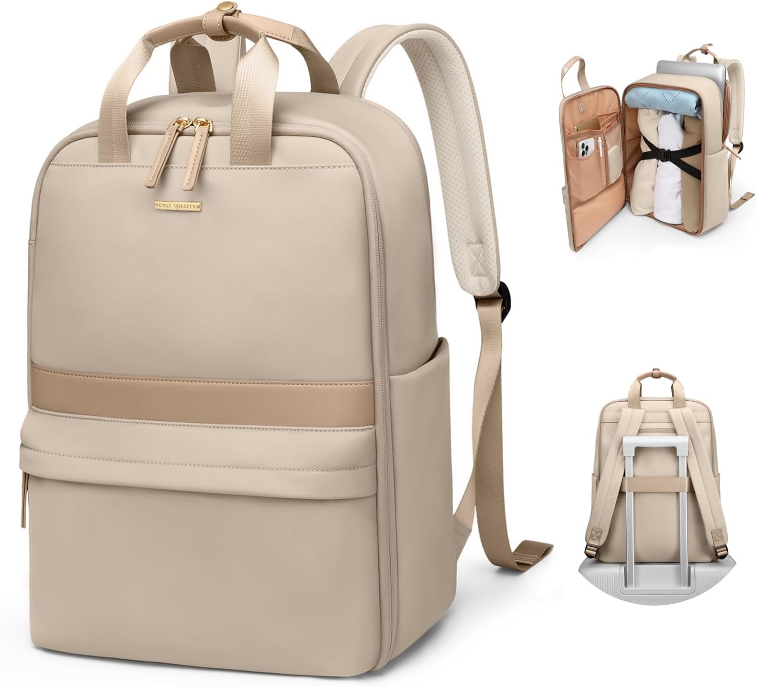 Laptop Backpack for Women with 16 Inch Compartment in Apricot