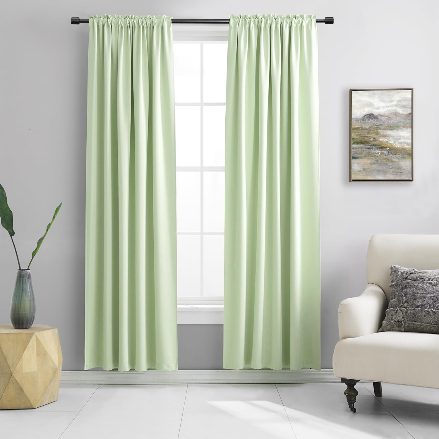 Light Lily Green Curtains 84 Inch Length for Living Room Decor