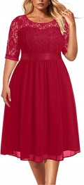Pinup Fashion Plus Size Lace Chiffon Midi Dress - Flattering Fit flowy