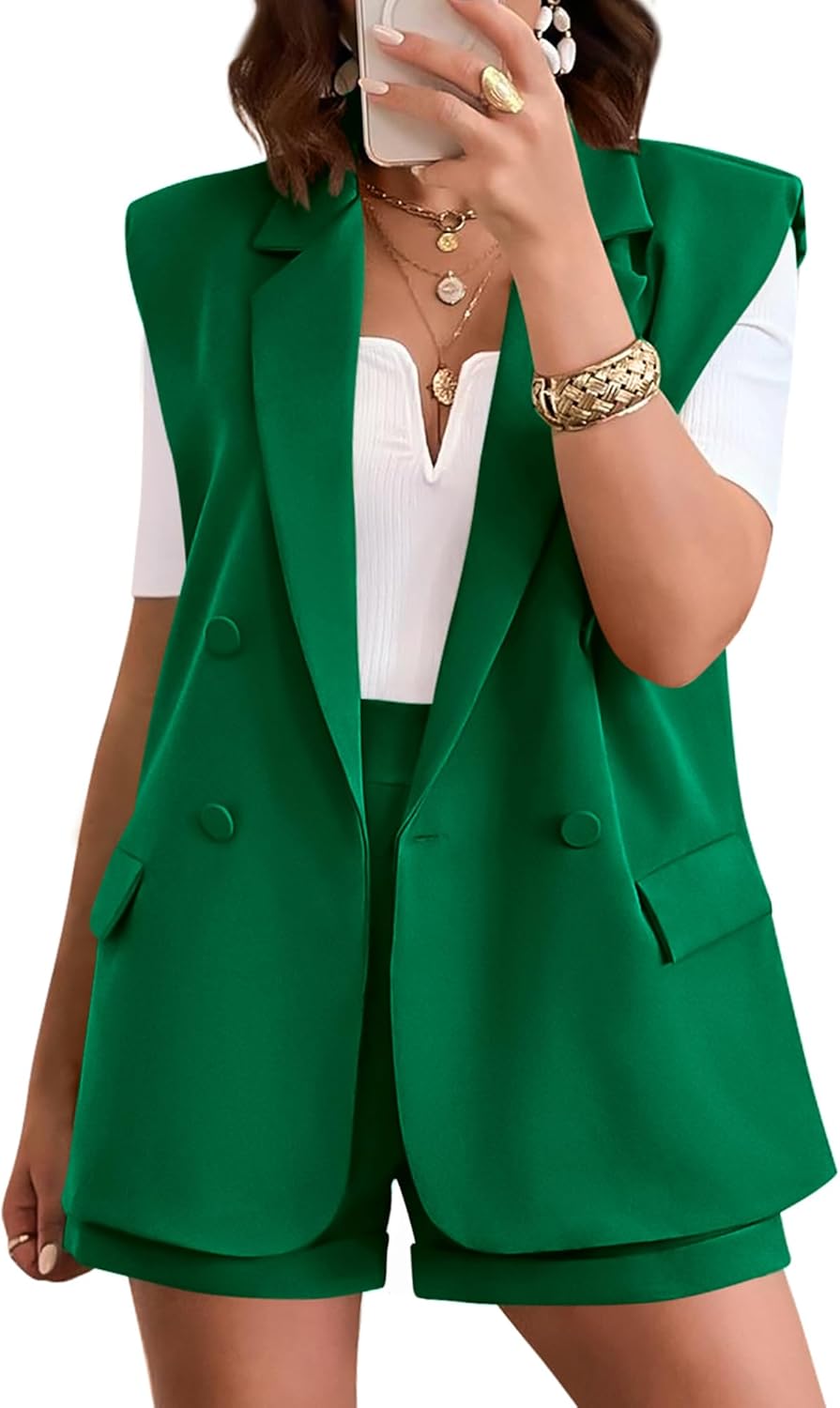 KIRUNDO Womens 2 Piece Sets Summer Blazer and High Waist Shorts