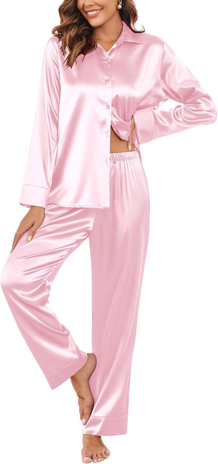 Ekouaer Classic Satin Pajamas for Women - Soft Silk Sleepwear