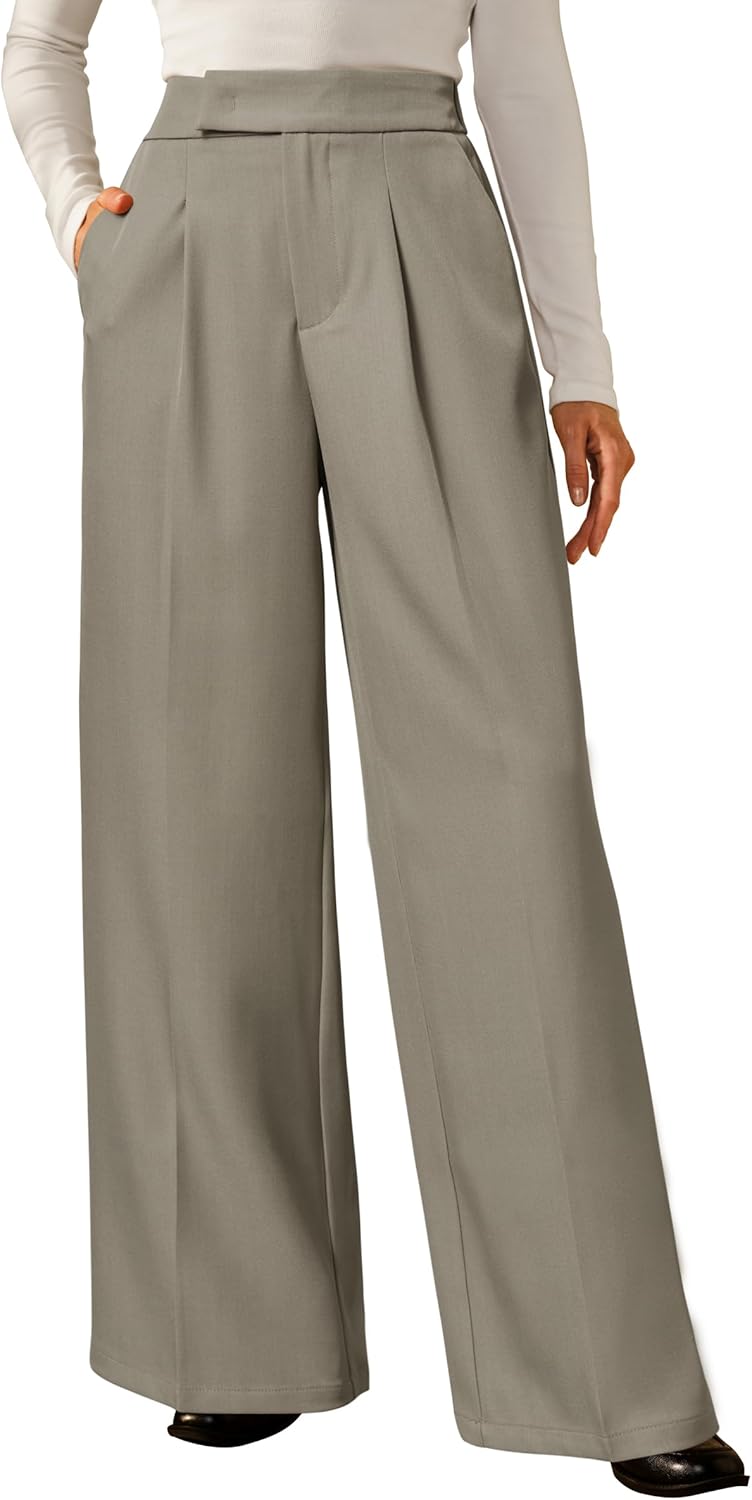 Arach&Cloz Women's Pleated Wide Leg Pants for Business Style
