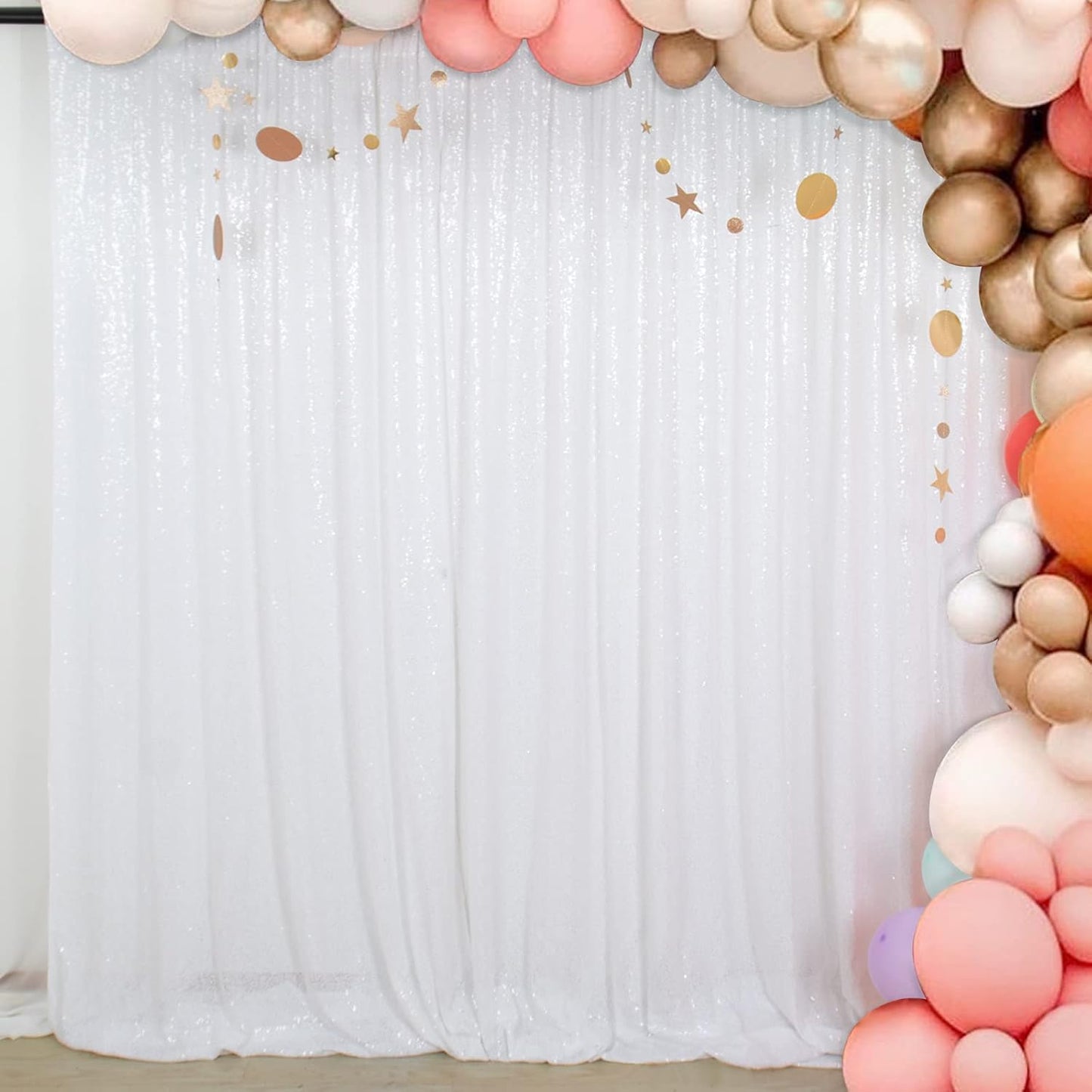 ShinyBeauty 7FTx7FT White Sequin Photography Backdrop for Events