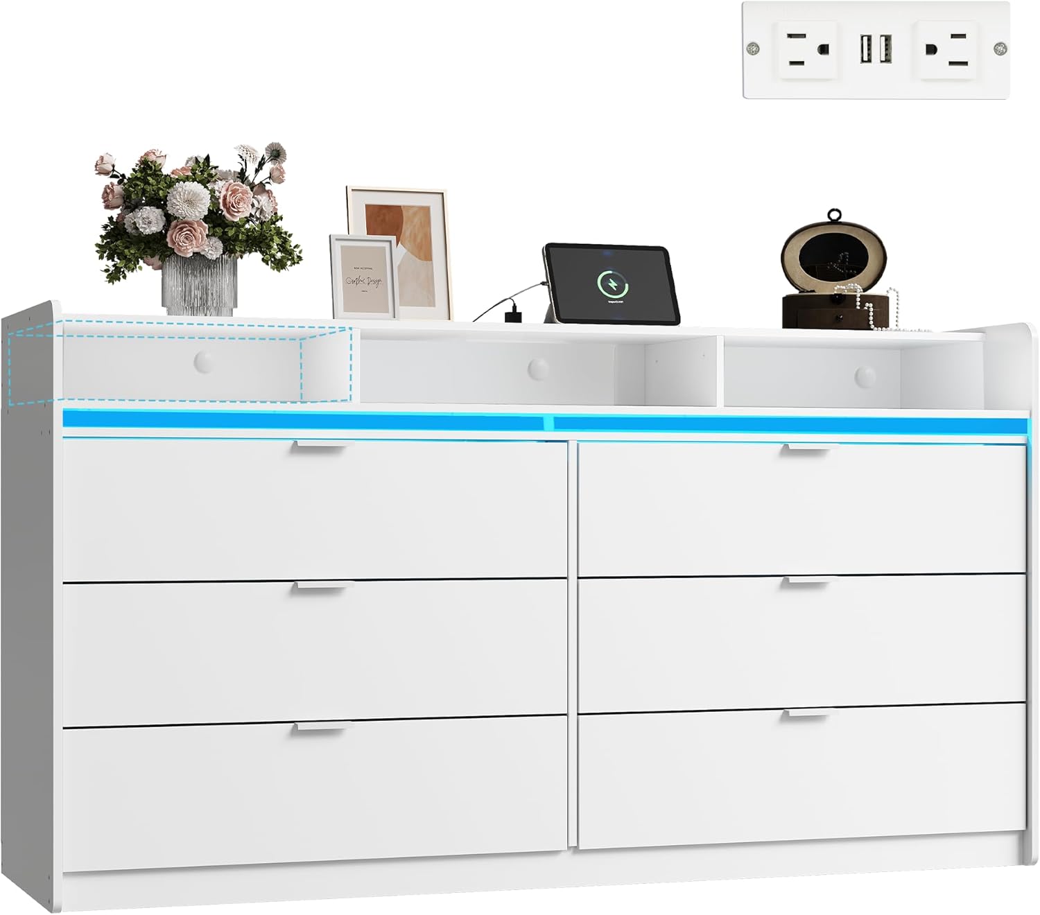 WLIVE 9 Drawer Dresser with LED Light and Power Outlets
