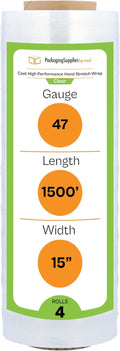 PSBM Stretch Wrap for Packing 15 in x 1500 ft 4-Pack - Strong