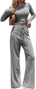 CHYRII Womens Two Piece Sets Striped Long Sleeve Top and Palazzo Pants