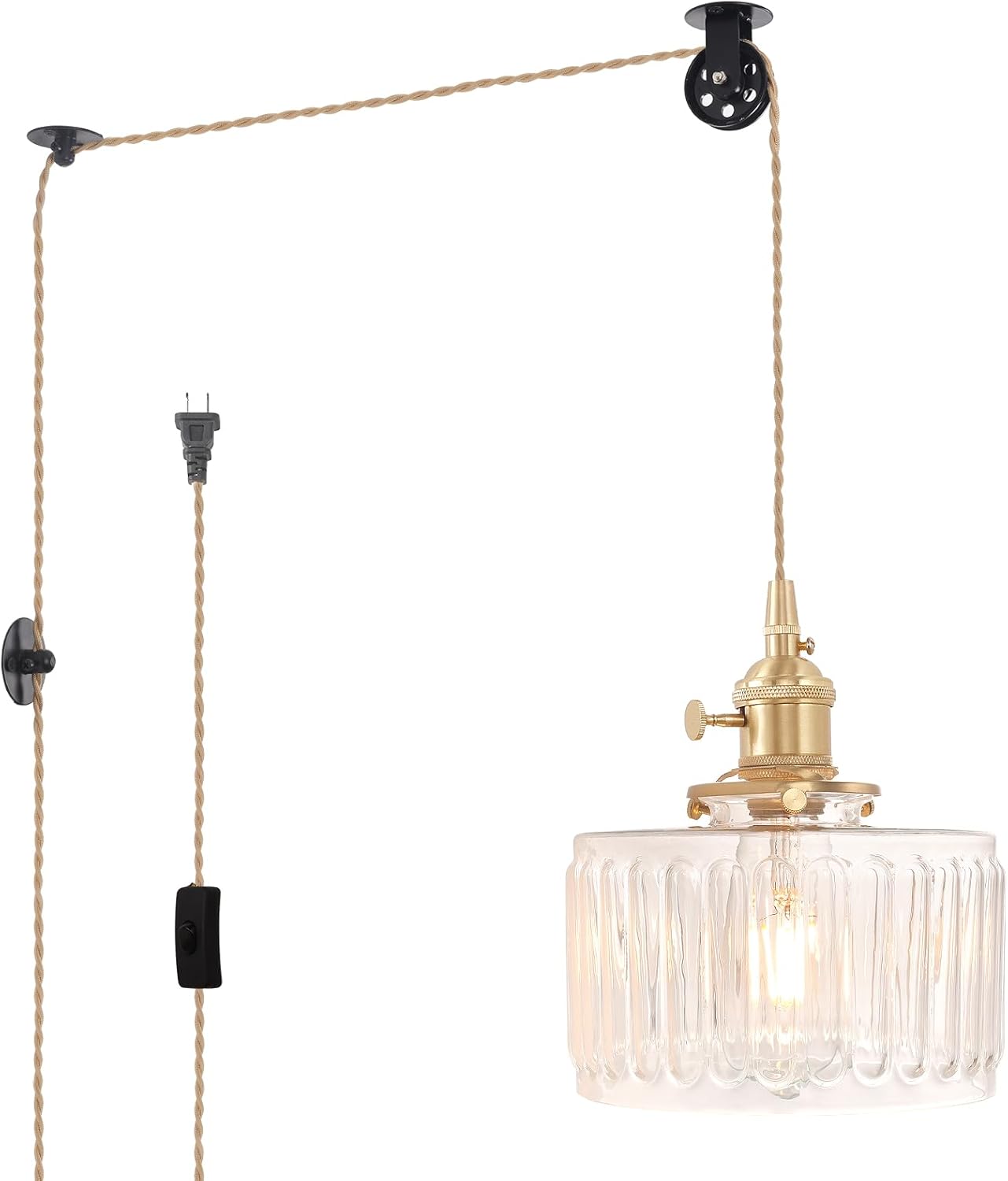 Plug in Pendant Light Fixture with Clear Glass Shade for Home