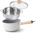 ROCKURWOK Ceramic Nonstick Sauce Pan 3 QT with Steamer - Cool Wooden