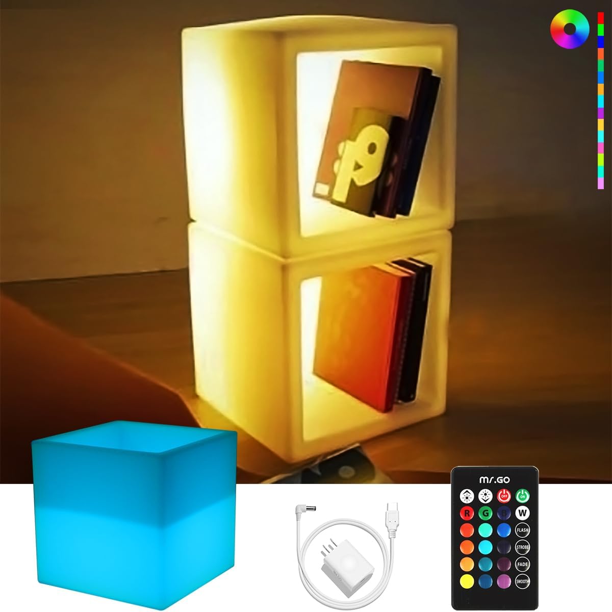 Mr.Go 16-inch LED Light Cube - Unique Color Changing Storage