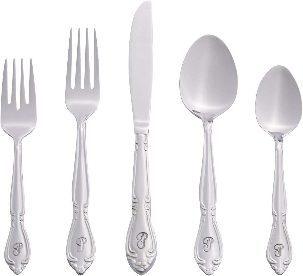RiverRidge Rose Monogrammed Flatware Set - 46 Piece Silverware