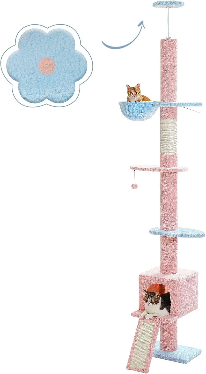 Adjustable Cat Tree for Indoor Cats with Condo and Scratching Post