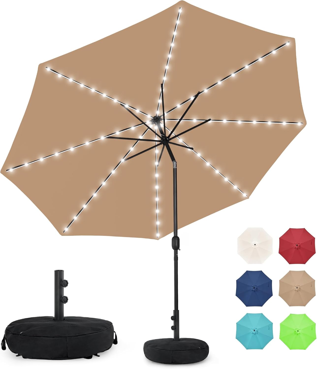 Sundale Outdoor Solar 80 LED 9 ft Patio Umbrella with Base