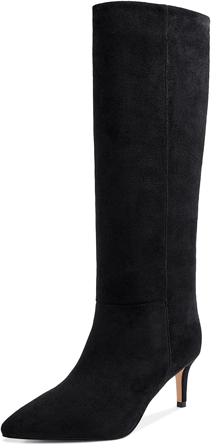 Knee High Boots for Women with Kitten Heel and Pointed Toe Design