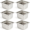 CURTA 6 Pack Anti-Jam 1/6 Size 4in Deep Stainless Steel Pans