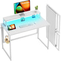 Small Folding Desk 39.4 in Foldable Computer Desk with LED Lights