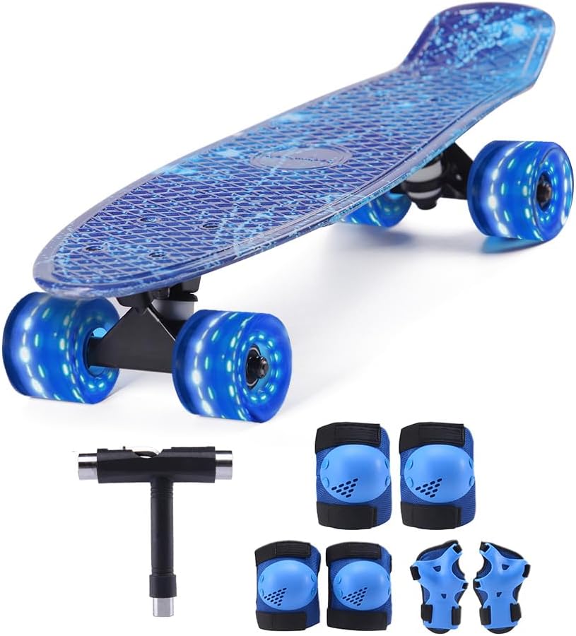 Kids Skateboard Set with Light-Up Wheels for Beginners
