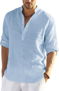 Men's Cotton Linen Henley T-Shirt Long Sleeve - Lightweight Resort be