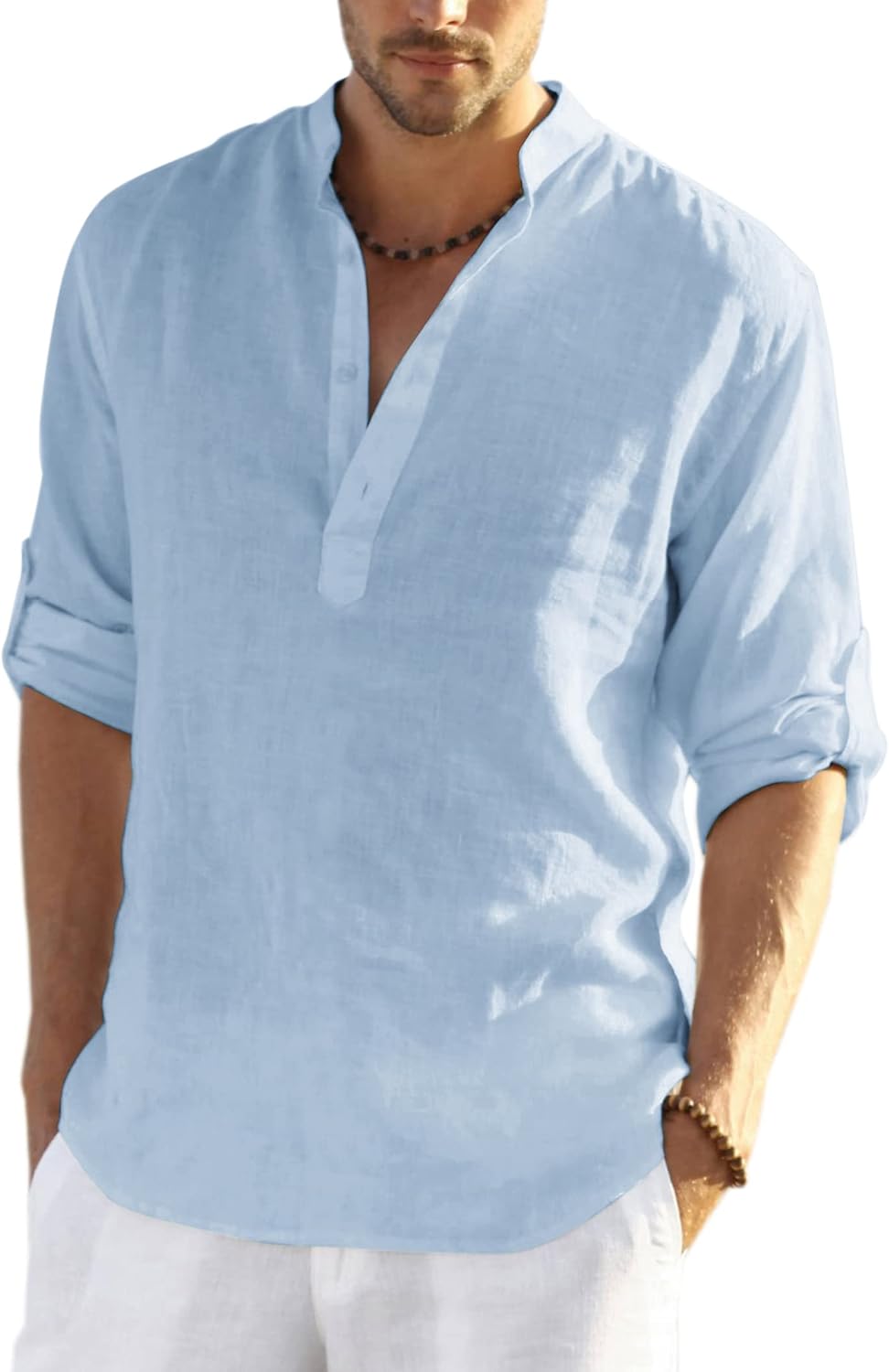 COOFANDY Men's Cotton Linen Henley T-Shirts for Casual Style