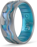 Etched Nature Silicone Ring for Men - Silver & Deep Sea DualTone