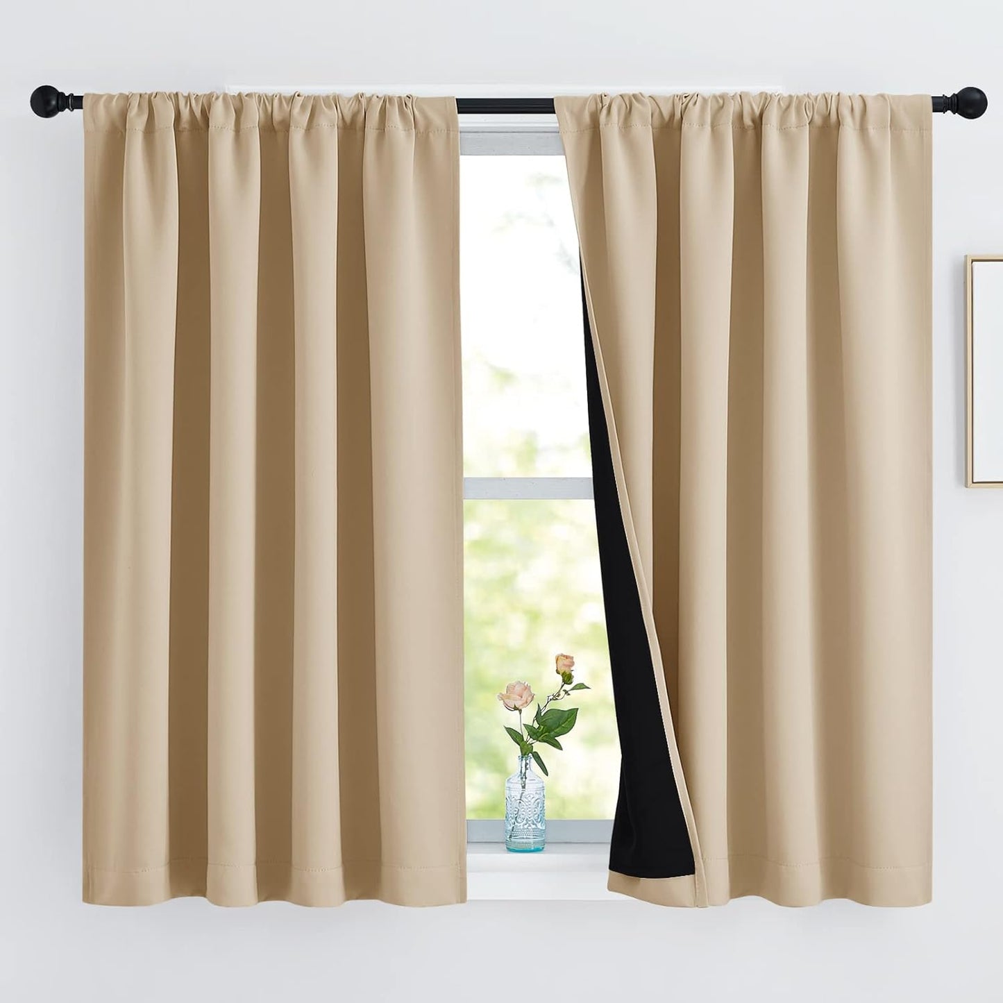 NICETOWN Full Blackout Curtain Panels for Short Windows, 52x45