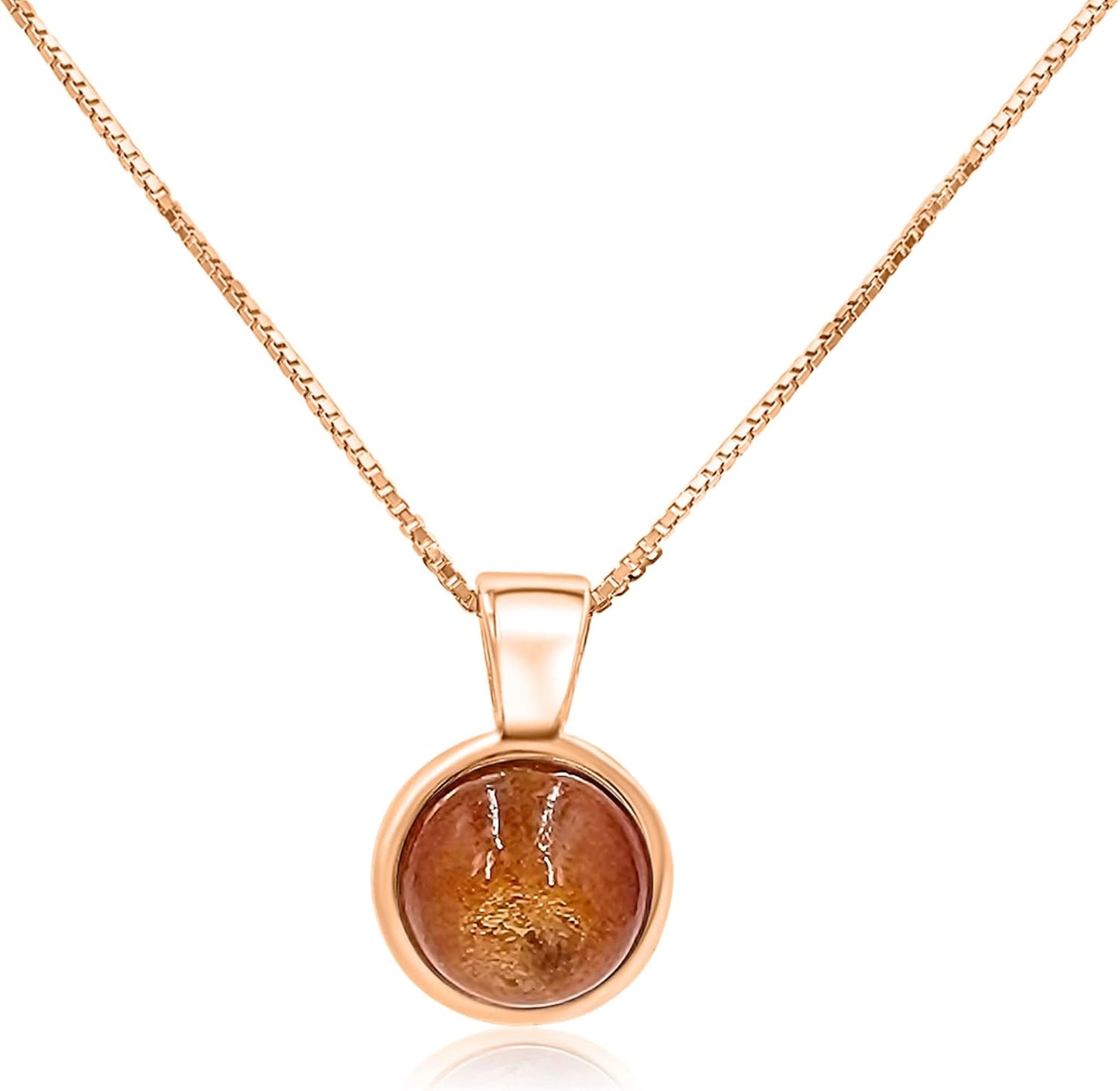 Real Gemstone 8mm Bezel Pendant Chain Necklace for Her Gift