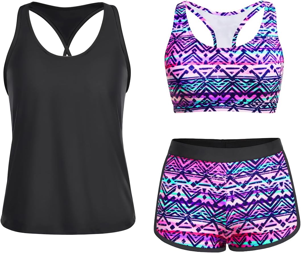 Yonique 3 Piece Athletic Tankini Swimsuits for Women with Shorts