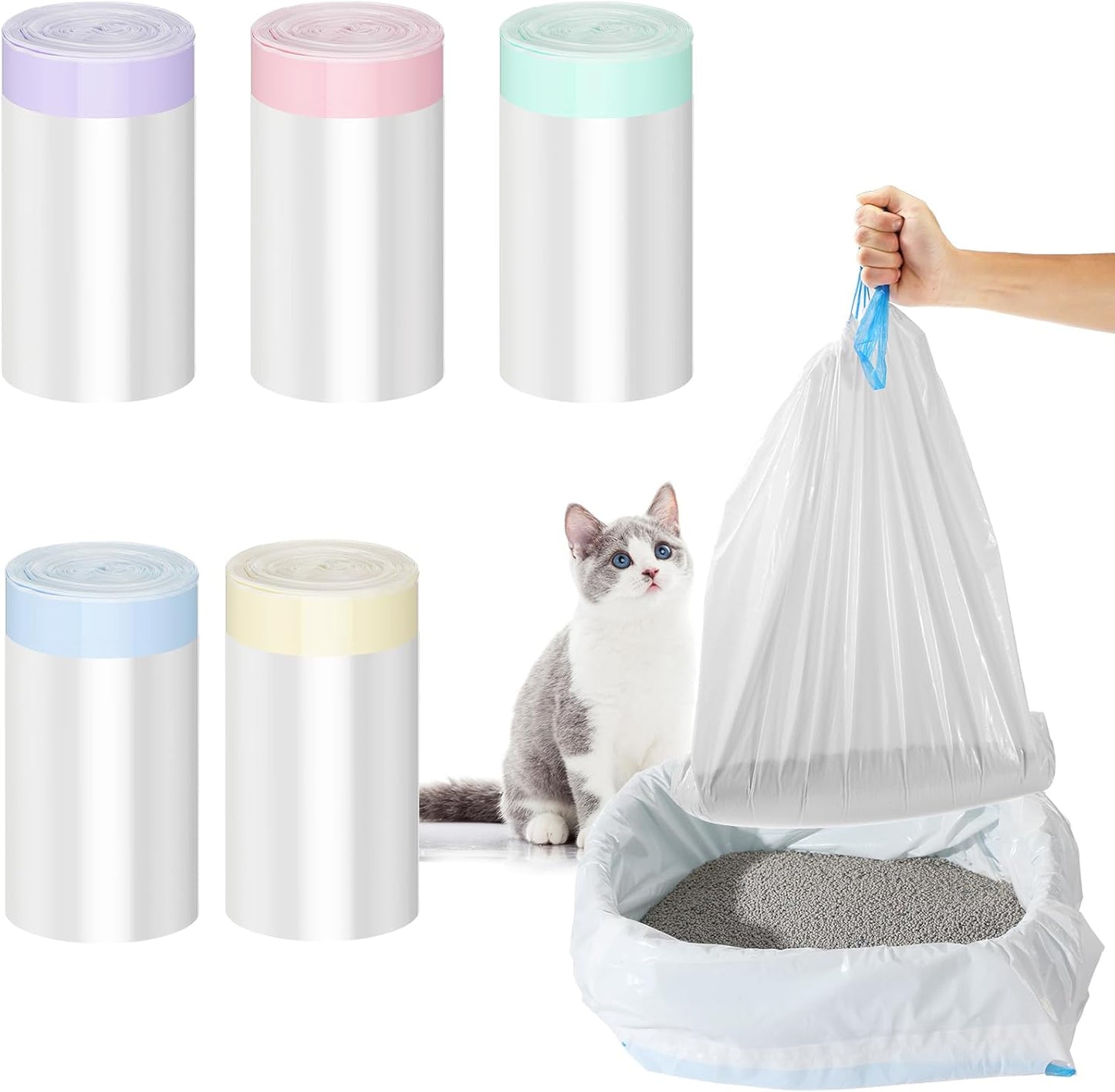 Jumbo Cat Litter Box Liners - 50 Count Drawstring Bags