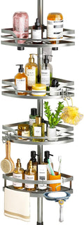 Shower Caddy Tension Pole 4-Tier Corner Shelf - Adjustable, Rustproof
