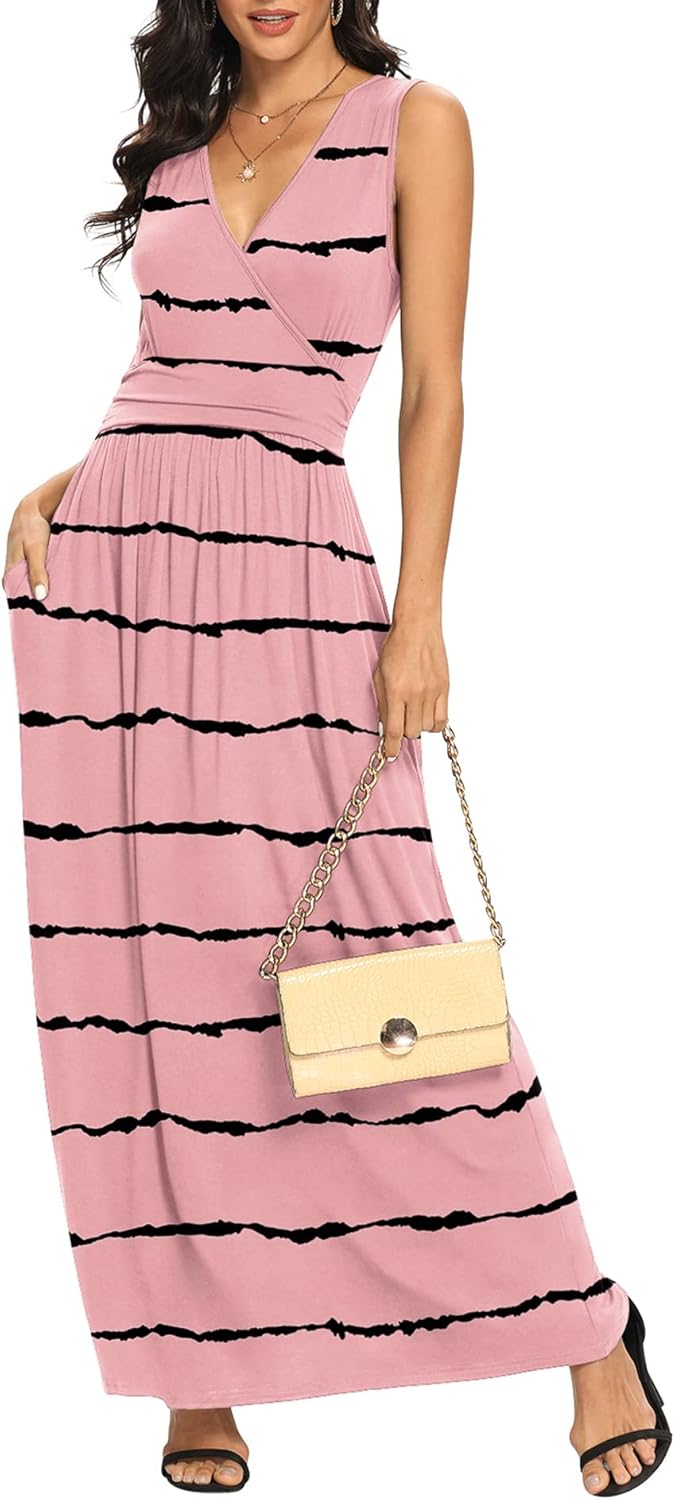 LILBETTER Women Sleeveless Deep V Neck Maxi Casual Dress Review