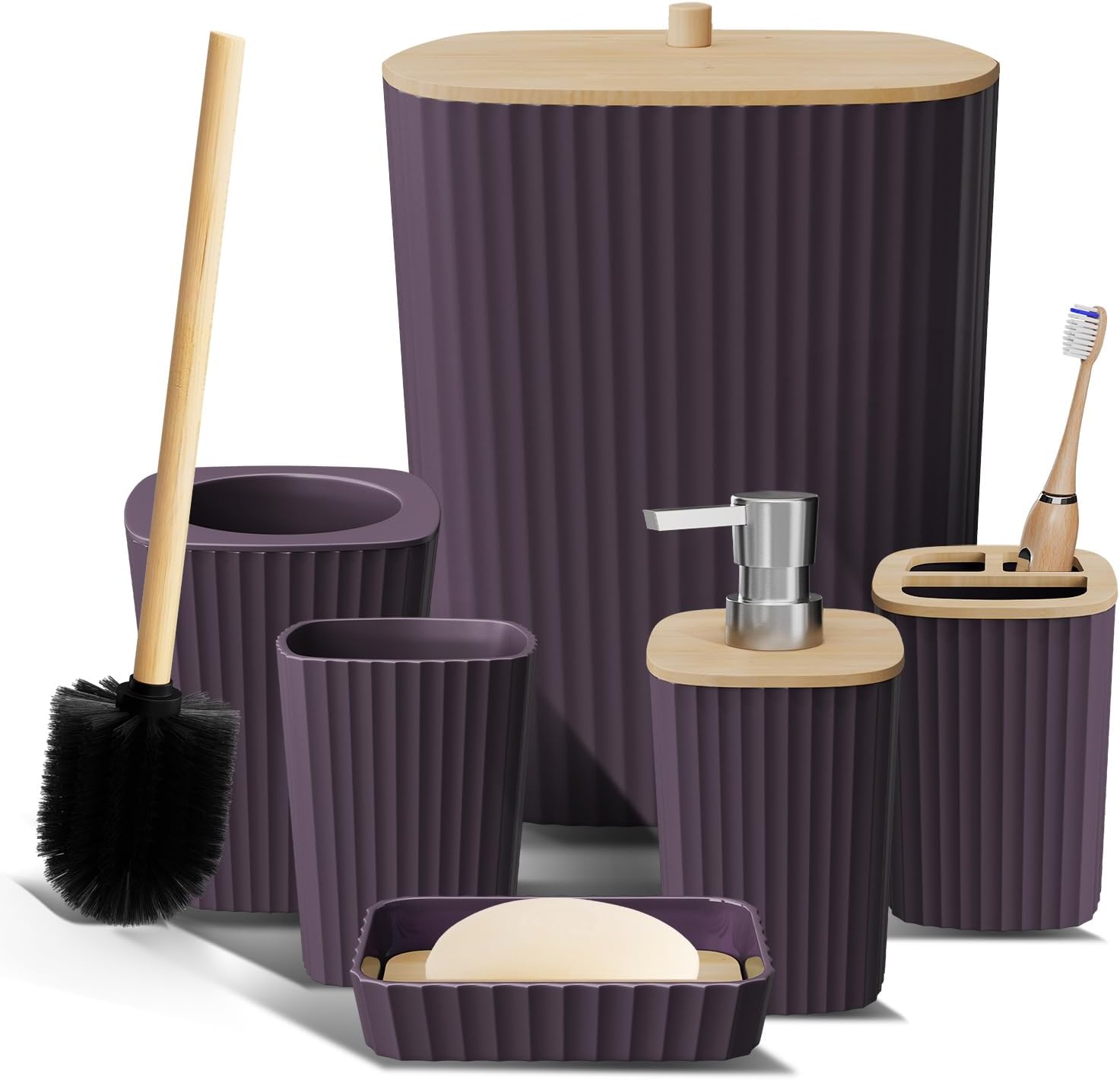 Purple Bathroom Accessories Set - 6PC Bathroom Accessory Set