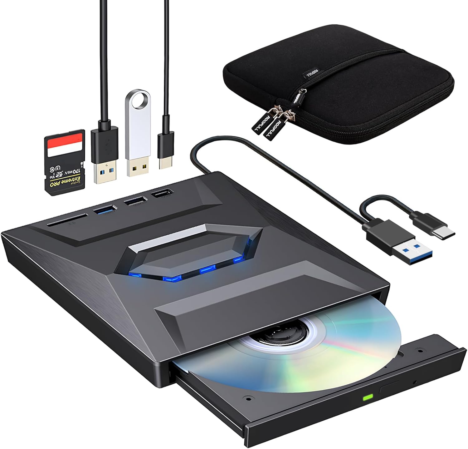 ROOFULL External CD DVD Drive with USB 3.0 and SD Card Slot
