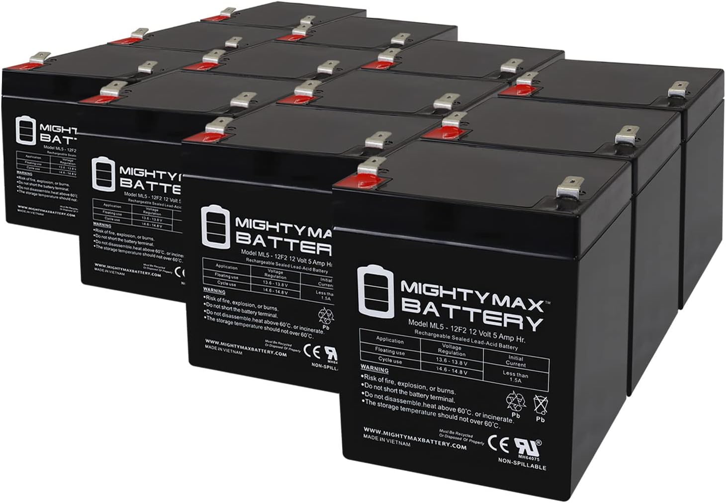 Mighty Max Battery ML5-12F2 12V 5AH Rechargeable SLA Battery Pack