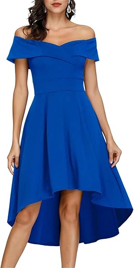 JASAMBAC Women's Off Shoulder High Low A Line Cocktail Dress