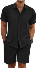 COOFANDY Men's Summer Beach Outfits 2 Piece Linen Set (Style V8QX)